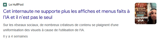 Le HuffPost : « Cet internaute ne supporte plus les affiches et menus faits à l'IA et il n'est pas le seul »